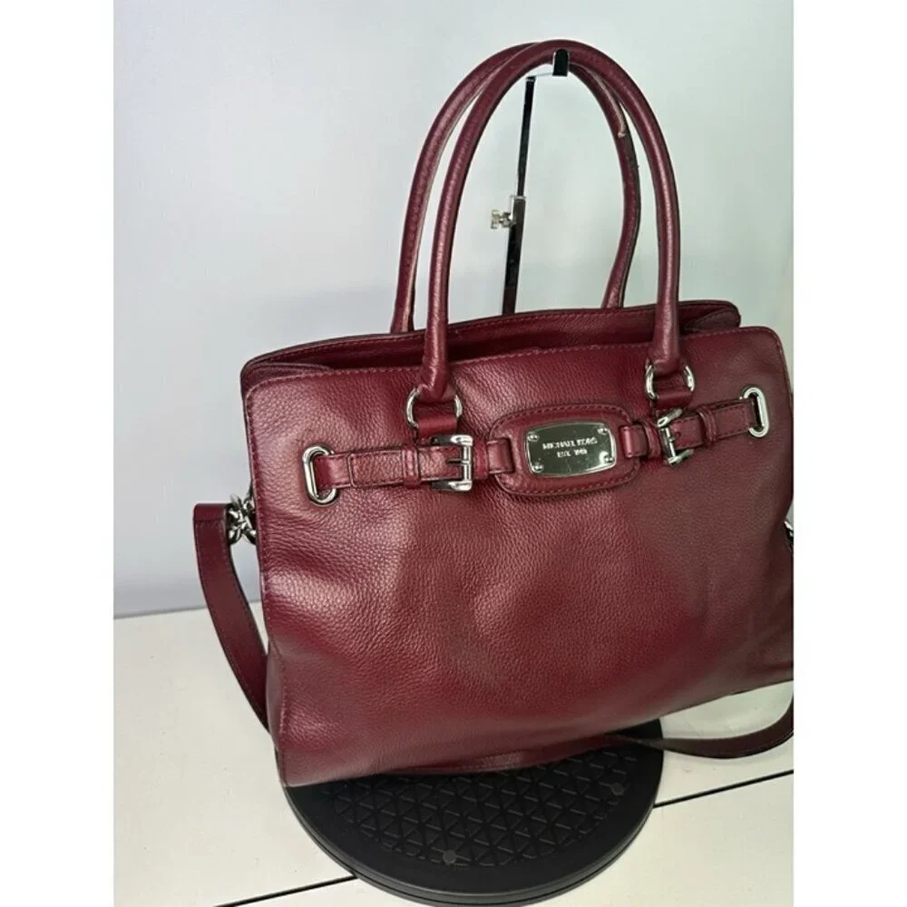 Michael Kors Red Oxblood Maroon Pebbled Leather Hamilton Shoulder Purse